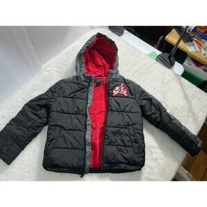 Nike Air Jordan Youth Puffer Jacket Hooded Black Red Fleece Lined Size 7/8